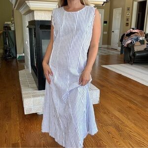 For Cynthia Lagenlook Casual Maxi Dress White with Stripes Size L Minimalistic